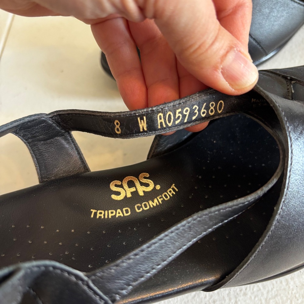 SAS Tripad Comfort Black Leather Wedge Sandals Womens 8 Wide Slingback Made USA - Picture 9 of 9